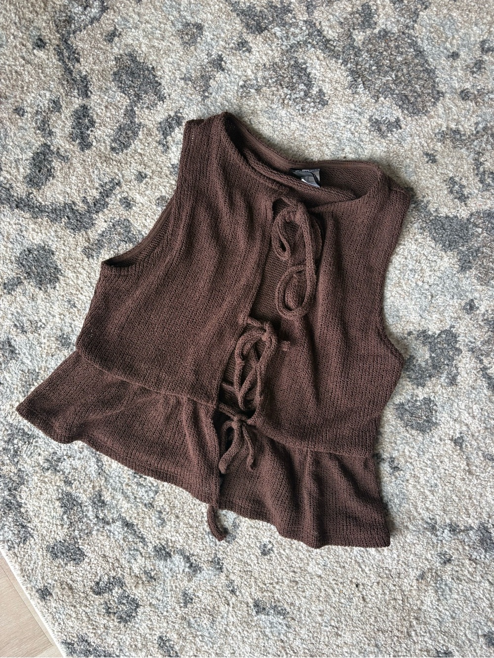 Divided Brown Knit Tie-Front Peplum Tank